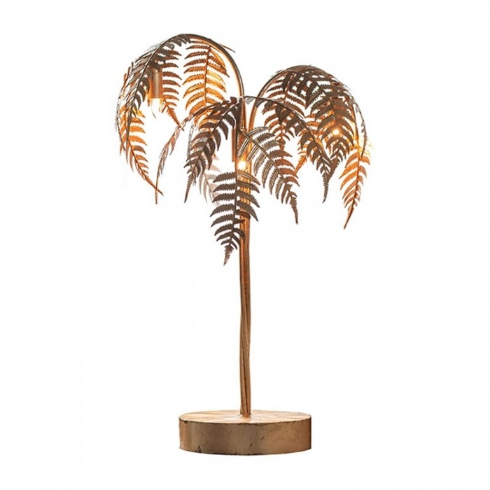 Table Light, Palm Frond Shades, Sculptural Botanical Design, Antique Gold.