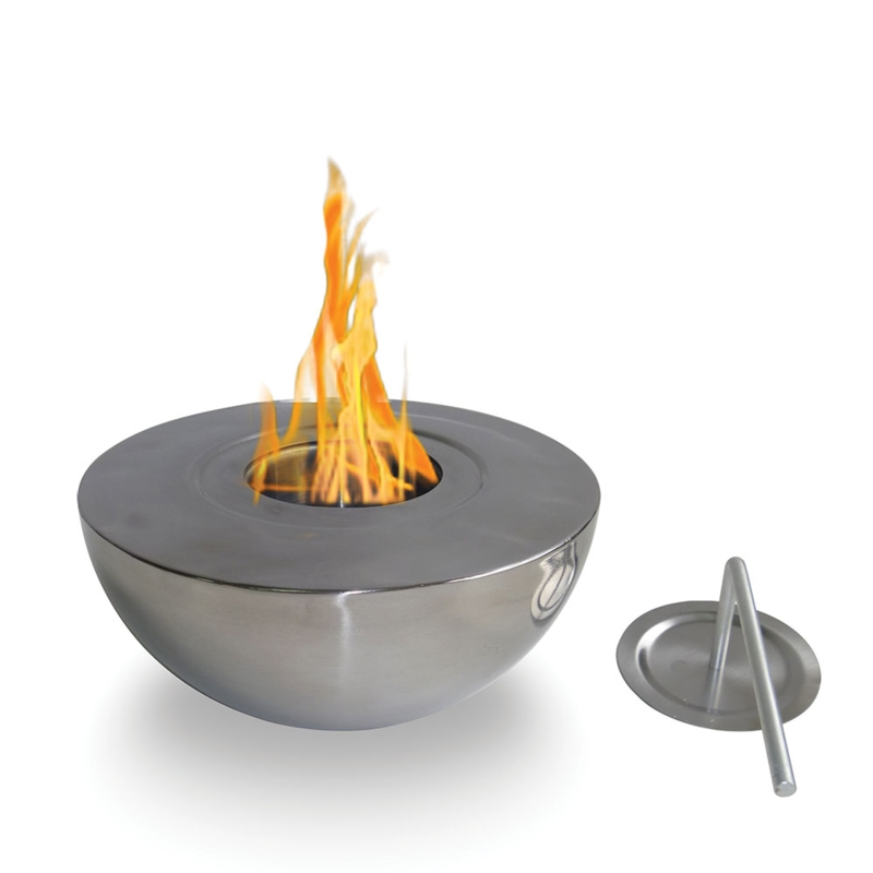 Tabletop Fireplace Hemispherical Base Polished Metal Minimalist
