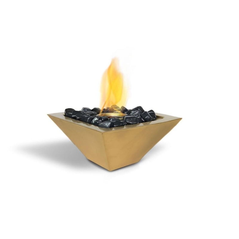 Tabletop Fireplace Satin Gold Finish Inverted Pyramid Base