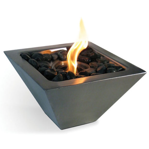 Tabletop Fireplace Tapered Base Square Profile Charcoal Grey