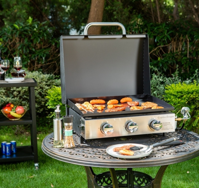 Tabletop Griddle Triple Burner Hinged Lid Stainless Steel Patio Cooking