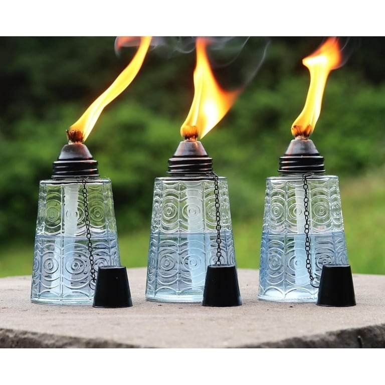 Tabletop Torch Embossed Glass Pattern Coastal Set of Three