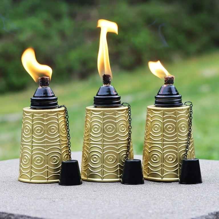 Tabletop Torch Gold Finish Embossed Concentric Circles Glam