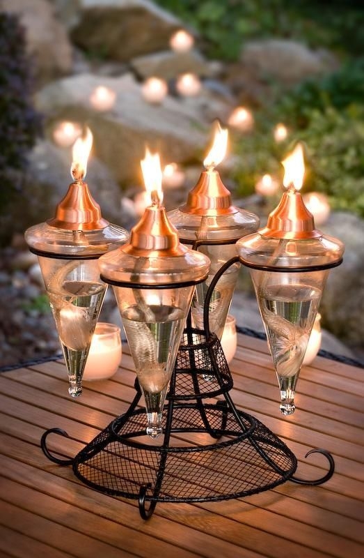 Tabletop Torch Wire Mesh Stand Copper Caps Rustic Industrial
