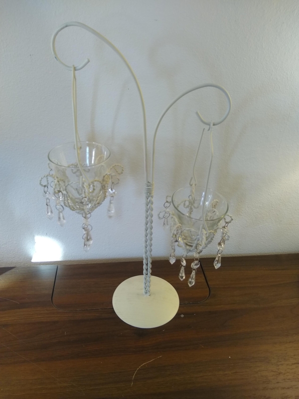 Tabletop Votive Holder Cream White Twisted Wire Stem Double Hook