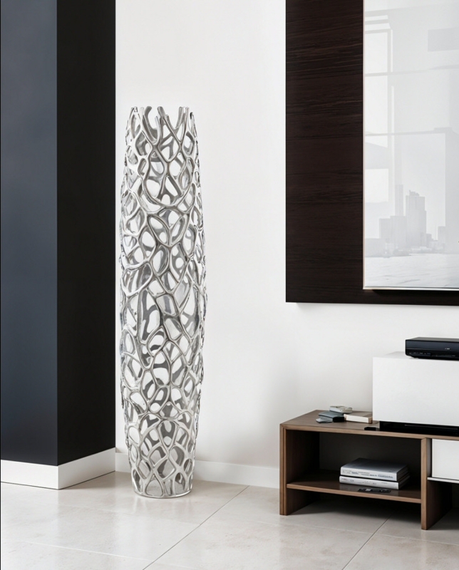 Tall Aluminum Sculptural Vase: Organic Twig Openwork