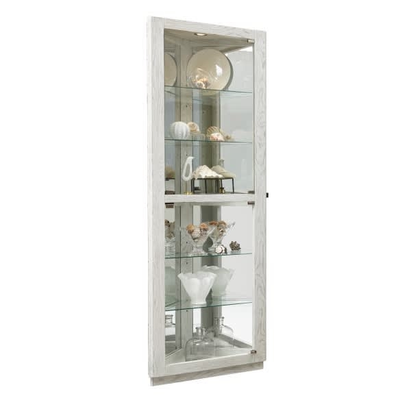 Tall Corner Curio Cabinet Textured Grain Coastal Display Case