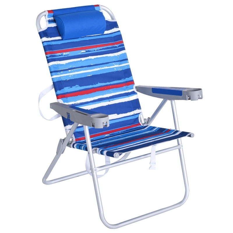 Tall Folding Beach Chair with Nautical Striped Pattern