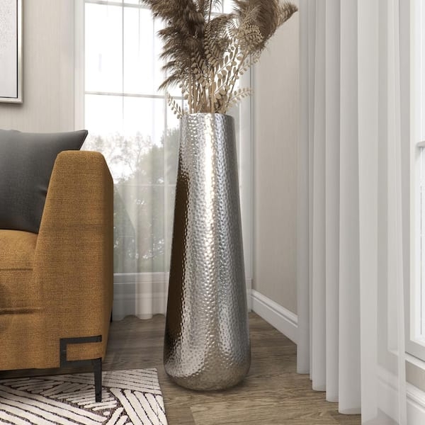 Tall Hammered Floor Vase: Aluminum Tapered Metal Decor