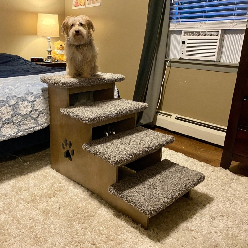 Tall Pet Stairs Paw Print Cutout Shag Carpet Treads