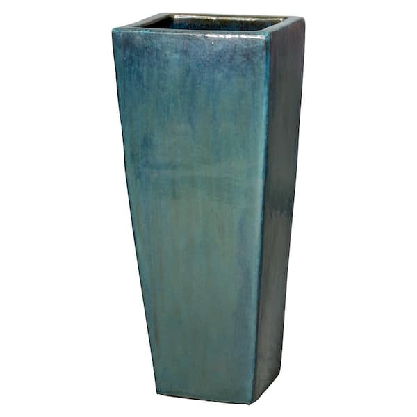 Tall Planter 35 Inch Square Teal Variegated Flower Pot