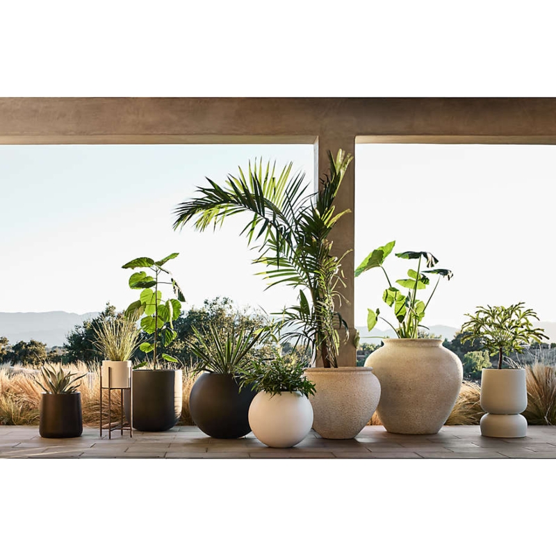 Tall Planter, Charcoal Black Matte Stone-Like, Architectural Profile