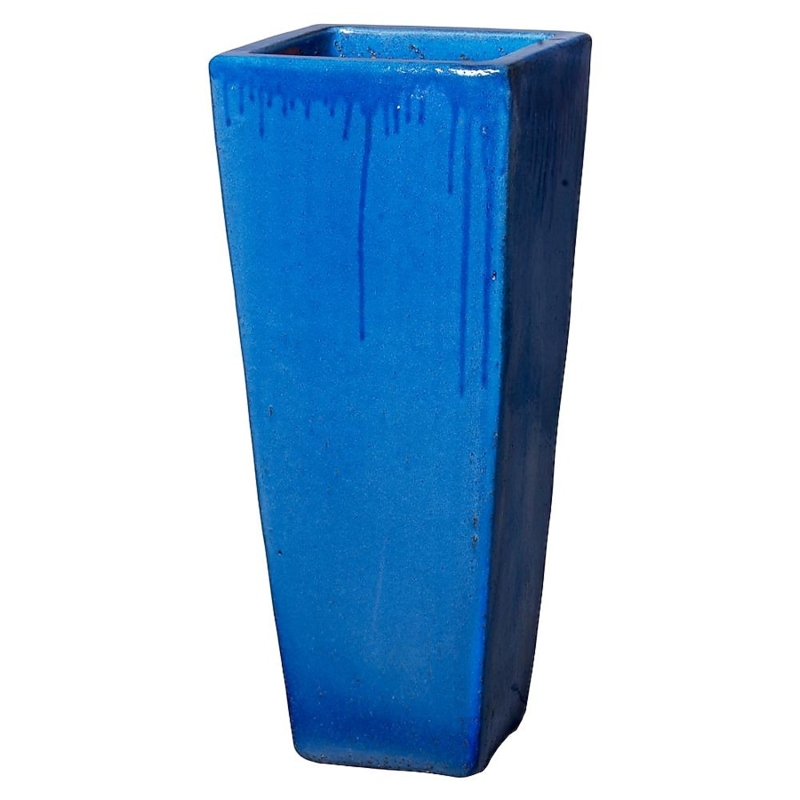 Tall Planter Cobalt Blue Ceramic Square Drip Glaze Garden Pot