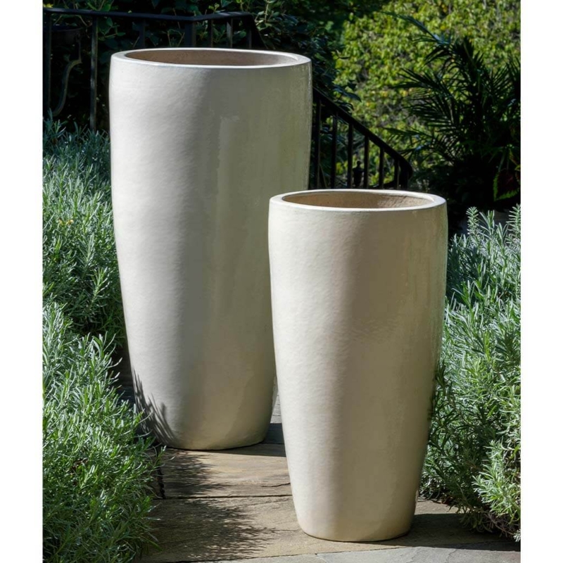 Tall Planter Cream Glossy Glaze Tapered Set of 2 Garden Pots