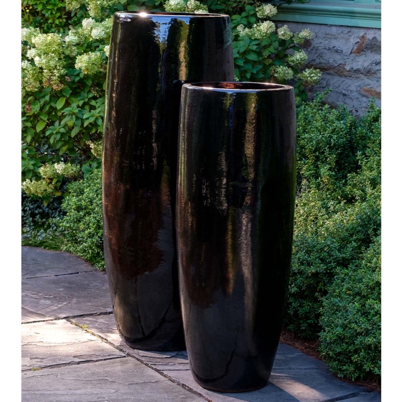 Tall Planter Flint Black High Gloss Slim Profile Garden Pots