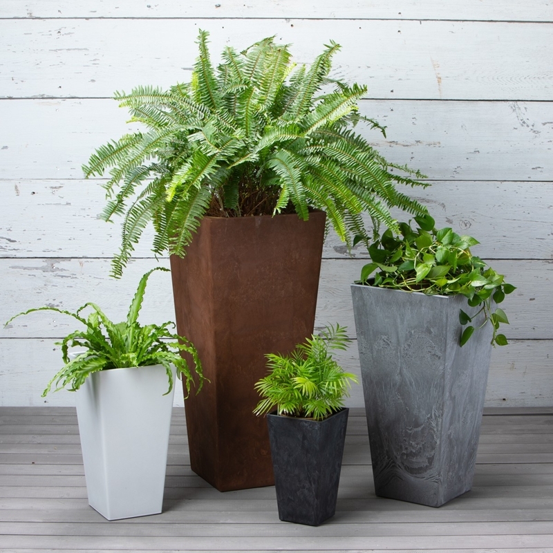 Tall Planter Set, Stone-Like Tapered Square, Graduated Heights