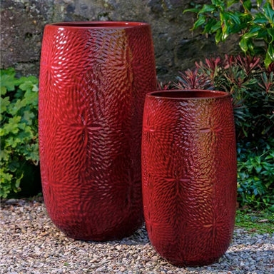 Tall Planter Tropic Red Sand Dollar Pattern Stoneware Set