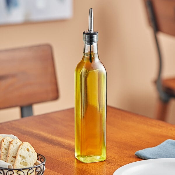 Tall Square Glass Oil Cruet with Metal Precision Pourer