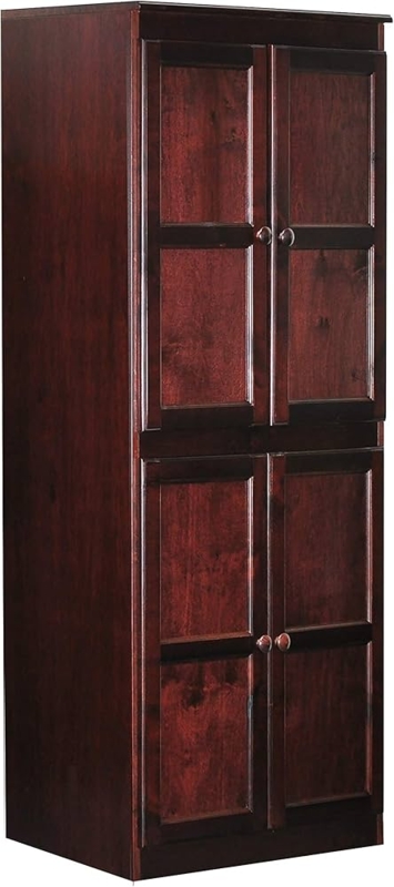 Tall Storage Cabinet with Four-Door Paneled Front and Crown Molding