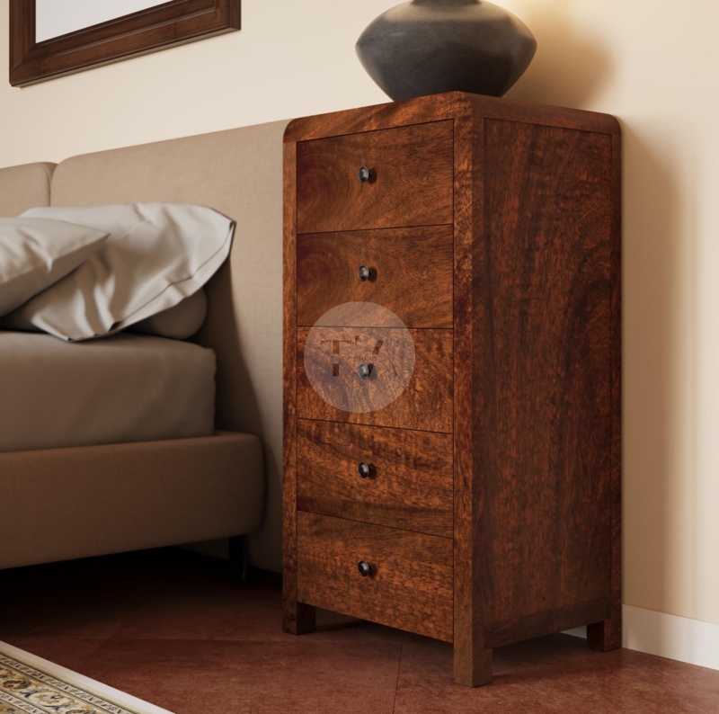 Tallboy Chest Slim Profile Rounded Corners Amber Brown Modern