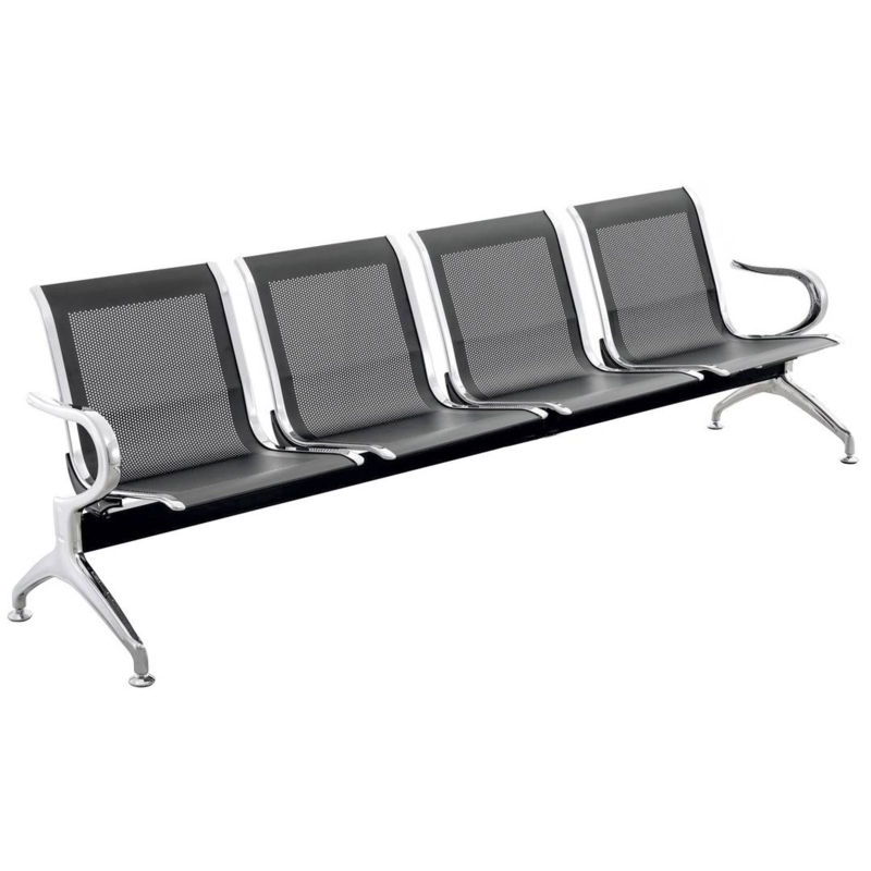 Tandem Bench Four Seat Layout Ergonomic Curve Polished Chrome Industrial