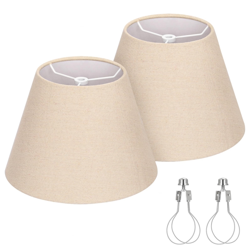 Tapered Lampshade Set Warm Beige Natural Linen Texture Clip On