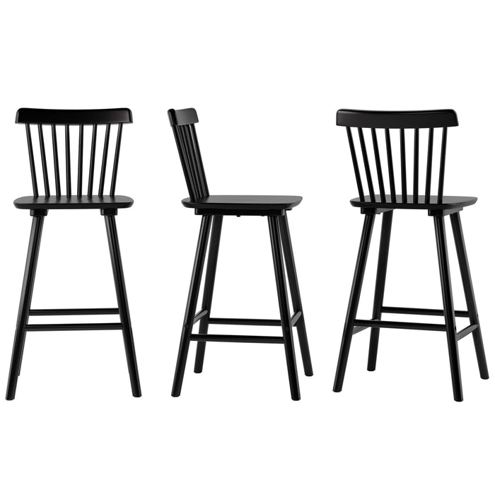 Tapered Leg Bar Stool in Matte Black Finish, Spindle Back Counter Chairs.