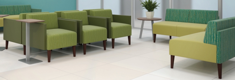 Tapered Leg Bench Lime Green Fabric Integrated Side Table Reception