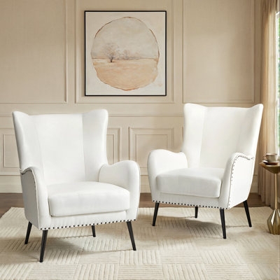 Tapered Matte Black Leg Wingback Chairs with Silver Trim