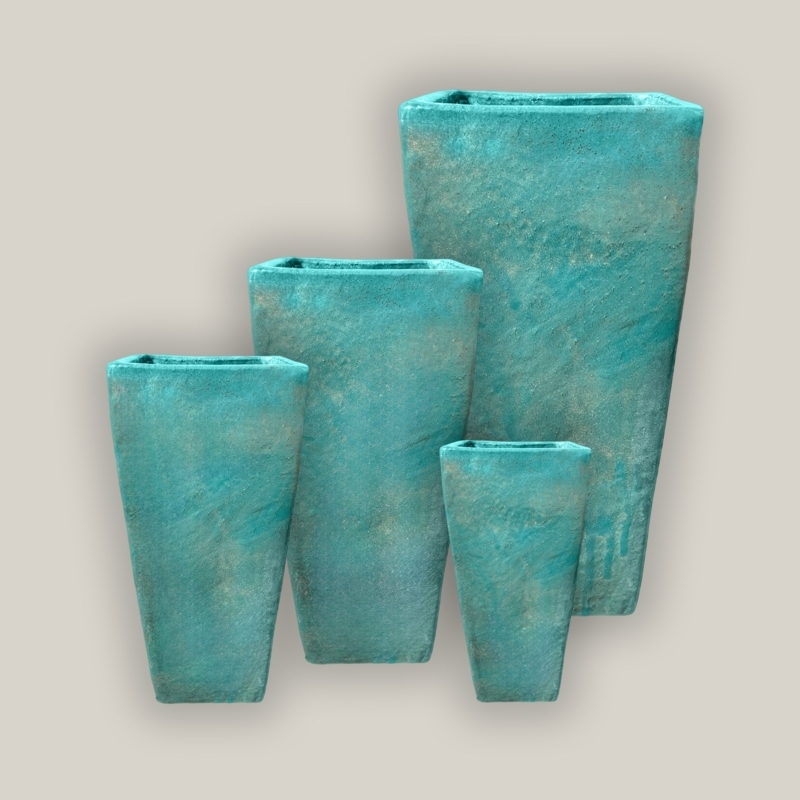 Tapered Planter Weathered Teal Stone Texture Coastal Floor Pot