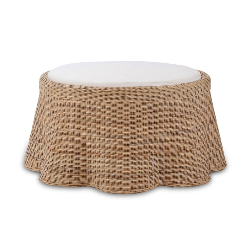 Tapered Sides Ottoman with Fluted Skirt and Scalloped Base