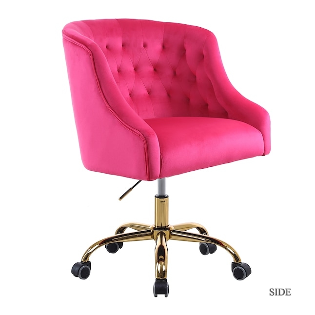 Task Chair in Fuchsia Velvet with Button Tufting and Gold Base