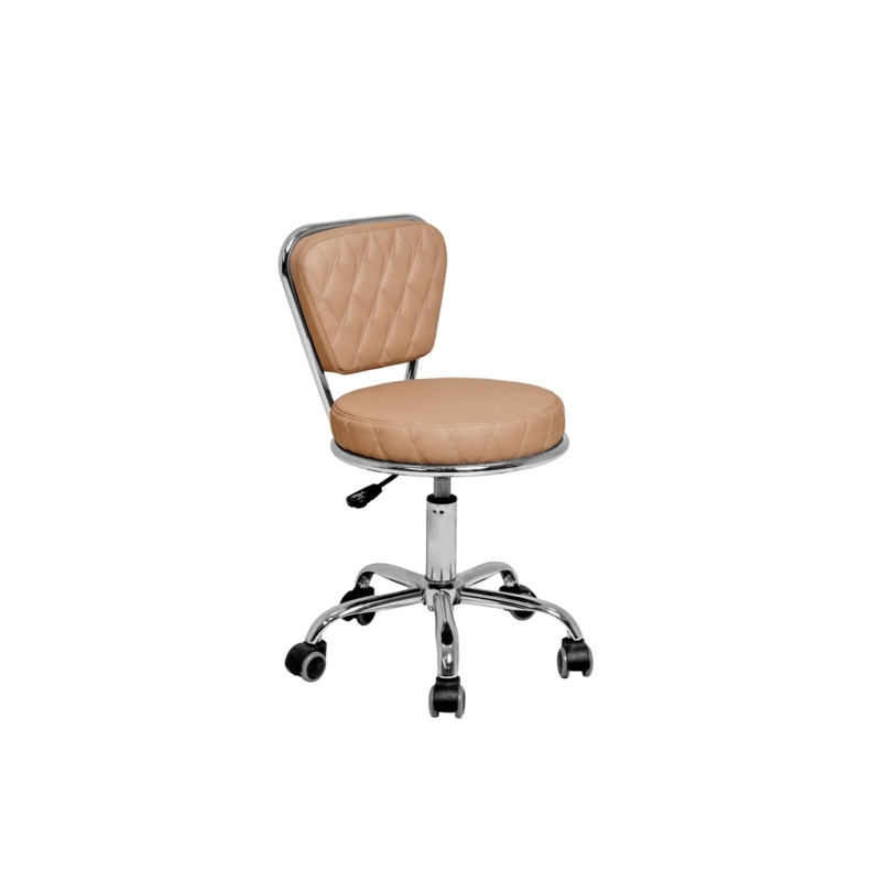 Task Stool Diamond Quilted Mocha Brown Rolling Base Low Back