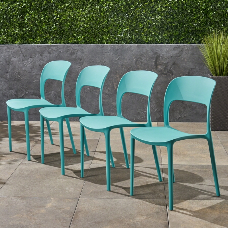 Tatiana Outdoor Plastic Chairs, Set of 4, Teal -