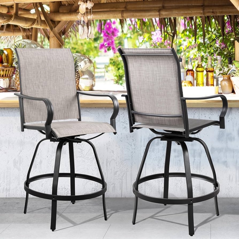 Taupe Mesh Outdoor Stools Swivel High Back Black Metal