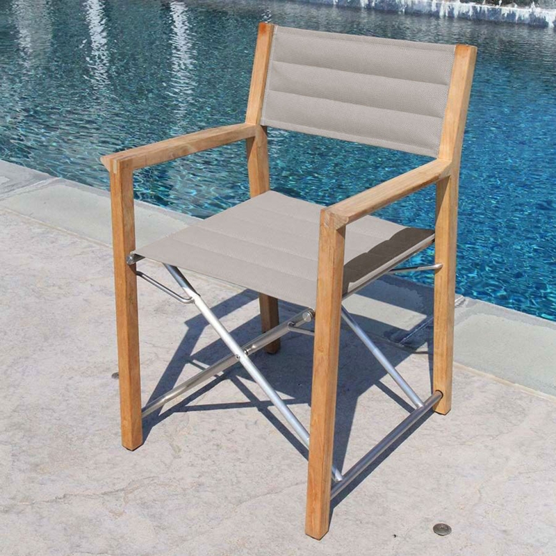 Taupe Mesh Sling Director's Chair with Metal X-Support Frame