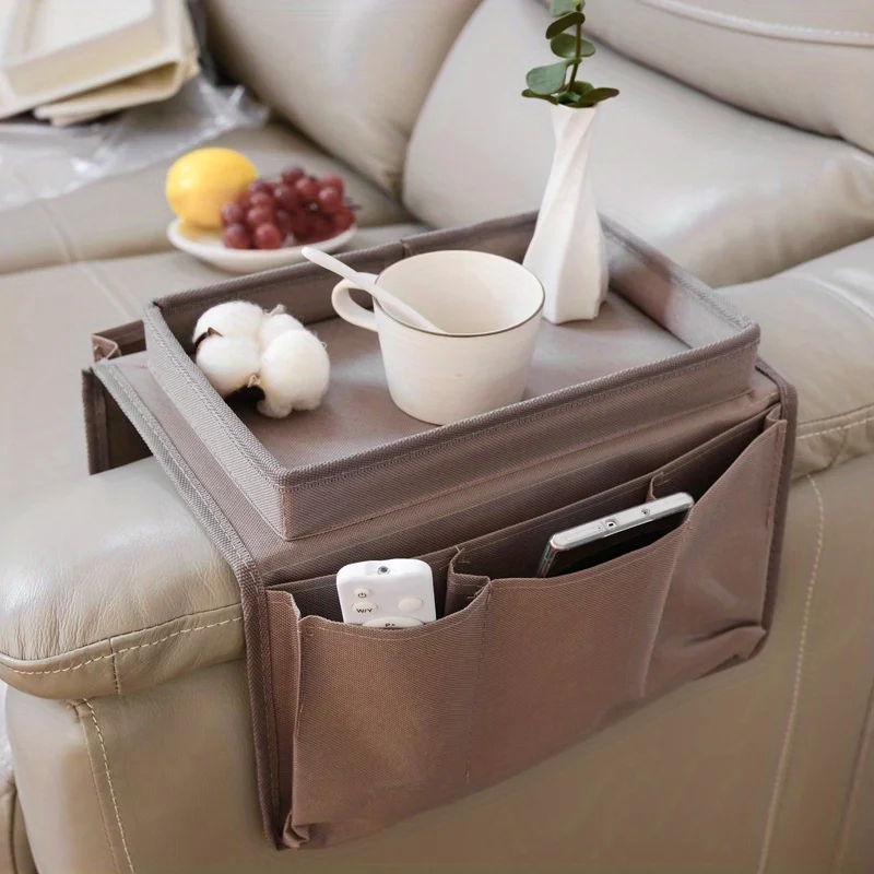 Taupe Woven Armrest Organizer Tray Top Multi-pocket Storage