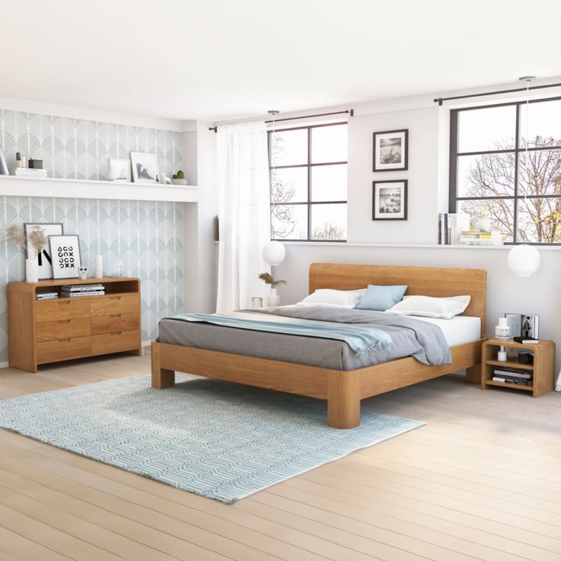 Teak Bedroom Set Curved Wood Edges Recessed Pulls