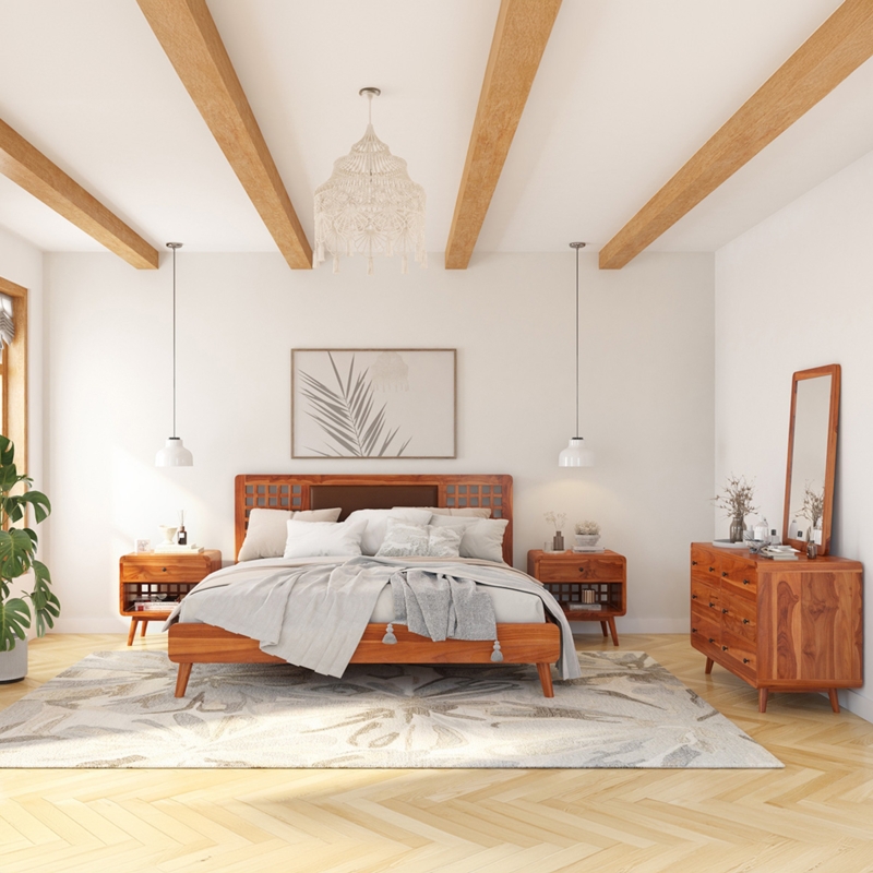 Teak Bedroom Set Slat Headboard Tapered Legs