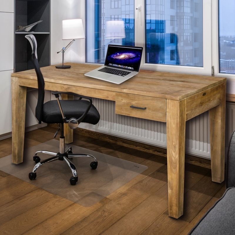 Teak Desk Single Offset Drawer Tapered Legs Minimalist