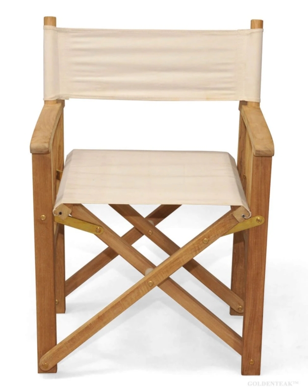 Teak Director Chair with Brass Hardware and Wide Armrests
