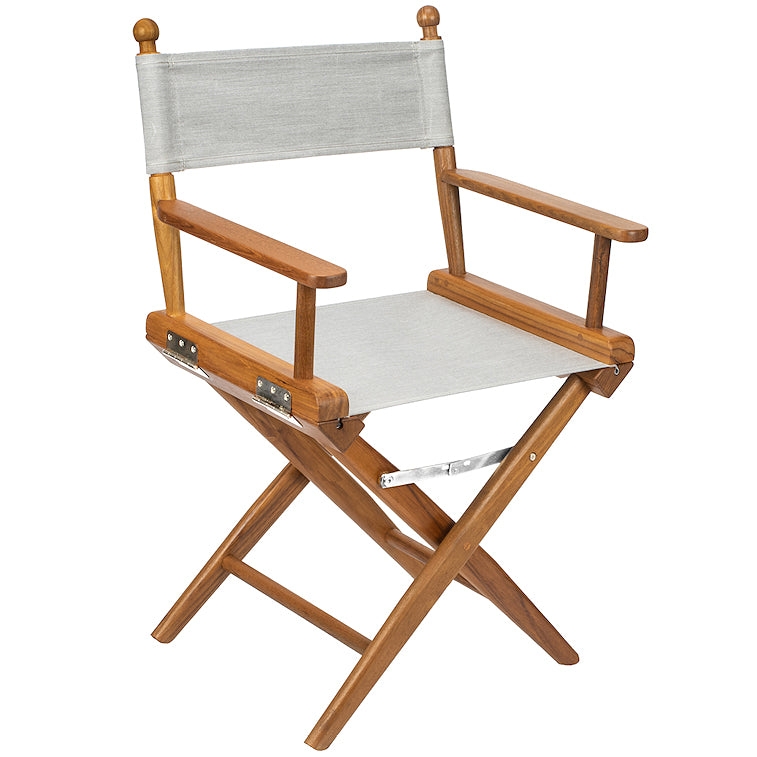 Teak Director's Chair featuring Heather Gray Sling and Ball Finials