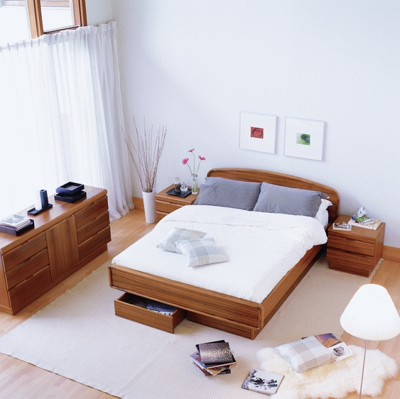 Teak Platform Bed Curved Headboard Underbed Storage
