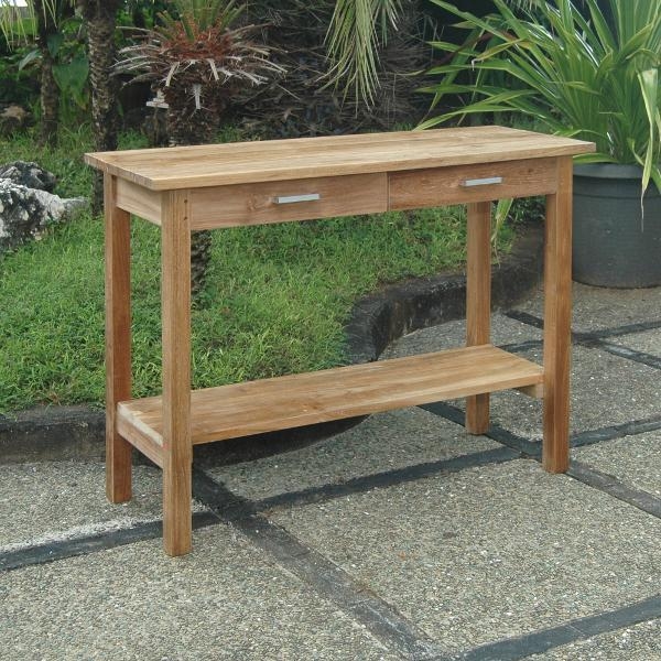 Teak Serving Table with Dual Drawers and Open Lower Shelf