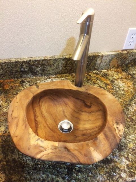 Teak Wood Vessel Sink: Oval Live Edge Organic Basin