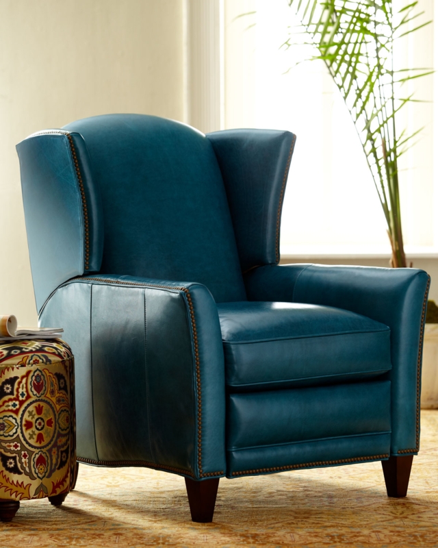 Teal Leather-Like Wingback Recliner with Nailhead Trim