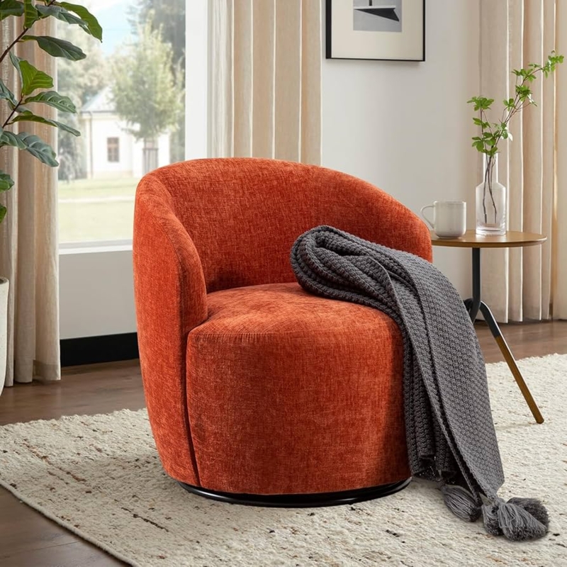 Terracotta Chenille Swivel Bucket Chair, Modern Living Room