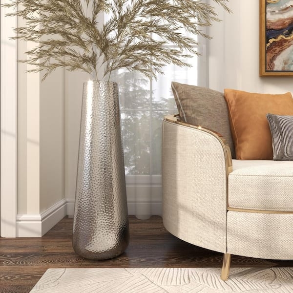 Textured Aluminum Decorative Vase: Hammered 31 Inch Tall
