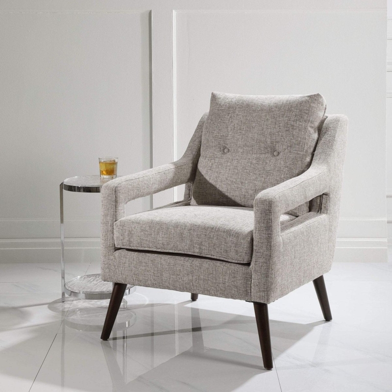 Textured Armchair with Open Arm Design and Heathered Gray Weave