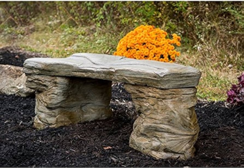 Textured Cast Stone Bench: Petrified Wood Texture, Hand Sculpted.